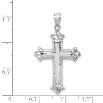 Sterling Silver Rhodium-plated Fleur-de-lis Cross Pendant, 38 x 22mm