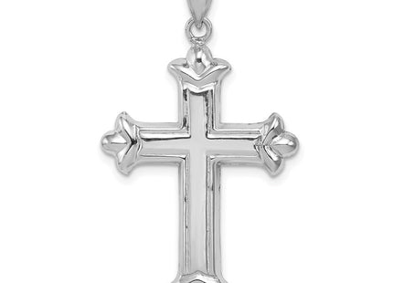 Sterling Silver Rhodium-plated Fleur-de-lis Cross Pendant (Style QC5257)