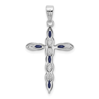 Sterling Silver Rhodium-plated Sapphire and Diamond Cross Pendant