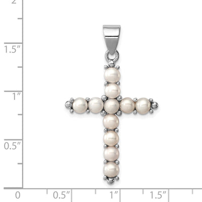 Sterling Silver Rhodium-platedFW Cultured Pearl Cross Pendant
