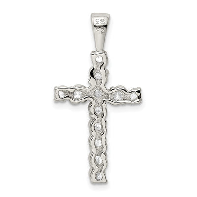 Sterling Silver Rhodium-plated CZ Latin Cross Pendant, 32 x 17mm