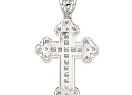 Sterling Silver Rhodium-plated CZ Budded Cross Pendant (Style QC5329)