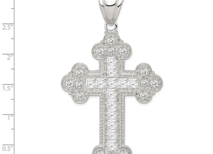 Sterling Silver Rhodium-plated CZ Budded Cross Pendant (Style QC5329)