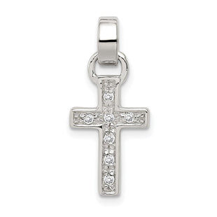 Sterling Silver Rhodium-plated CZ Latin Cross Pendant (Style QC5336)