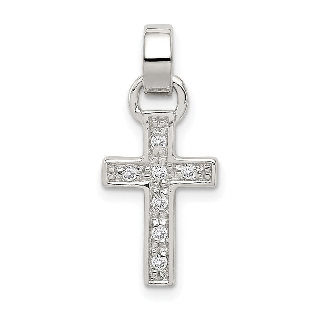 Sterling Silver Rhodium-plated CZ Latin Cross Pendant, 23 x 10mm