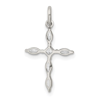 Sterling Silver Rhodium-plated CZ Cross Charm, 21 x 14mm