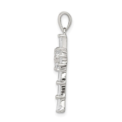 Sterling Silver Rhodium-plated CZ Latin Cross Pendant, 29 x 14mm