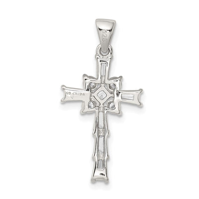 Sterling Silver Rhodium-plated CZ Latin Cross Pendant, 29 x 14mm