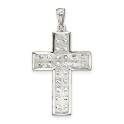 Sterling Silver Rhodium-plated CZ Latin Cross Pendant, 43 x 22mm