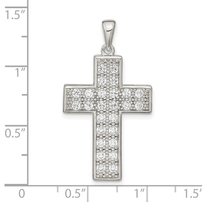 Sterling Silver Rhodium-plated CZ Latin Cross Pendant, 43 x 22mm