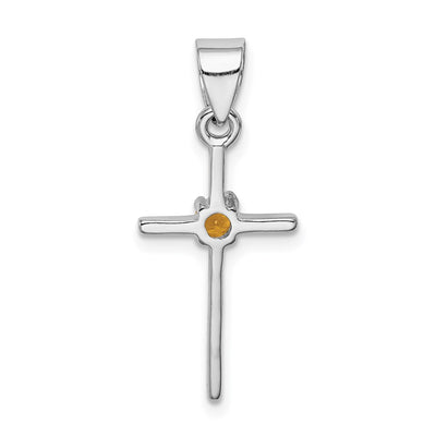 Sterling Silver Rhodium-platedCitrine Cross Pendant