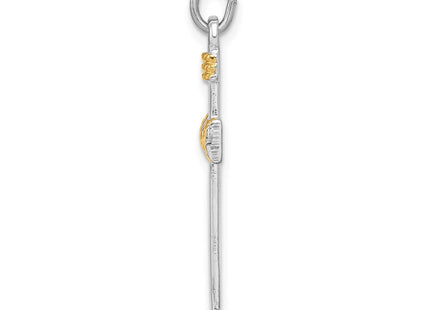 Sterling Silver Platinum-plated & 18k Gold-plated Rope Cross Pendant (Style QC5386)
