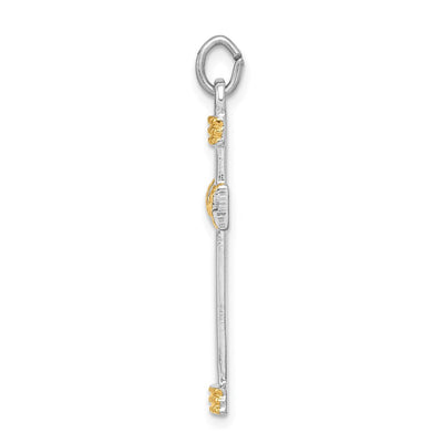 Sterling Silver Platinum-plated & 18K Gold-plated Rope Cross Pendant, 28 x 19mm