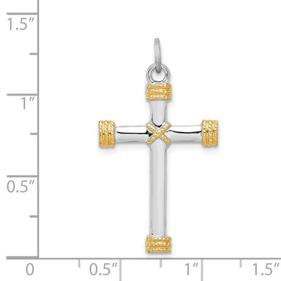 Sterling Silver Platinum-plated & 18K Gold-plated Rope Cross Pendant, 28 x 19mm