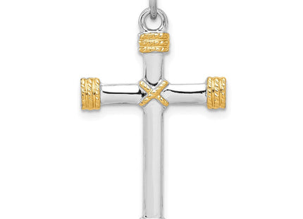 Sterling Silver Platinum-plated & 18k Gold-plated Rope Cross Pendant (Style QC5386)
