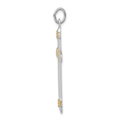Sterling Silver Platinum-plated & 18K Gold-plated Rope Cross Pendant, 38 x 20mm