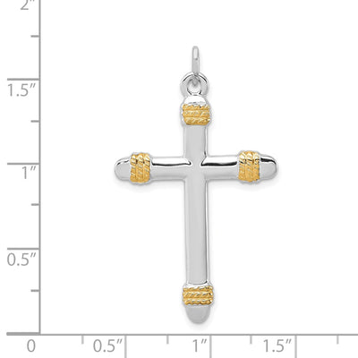 Sterling Silver Platinum-plated & 18K Gold-plated Rope Cross Pendant, 38 x 20mm