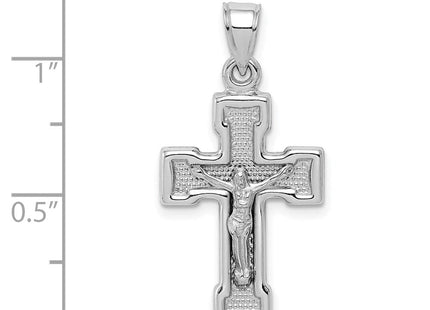 Sterling Silver Rhodium-plated Hollow Latin Crucifix Pendant (Style QC5405)