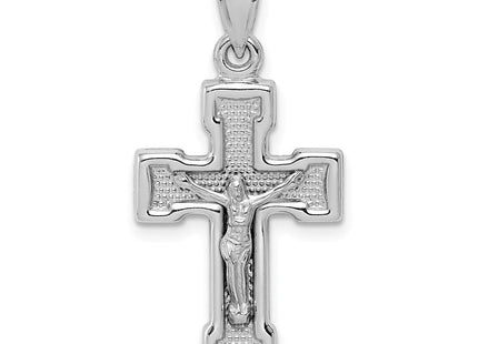 Sterling Silver Rhodium-plated Hollow Latin Crucifix Pendant (Style QC5405)