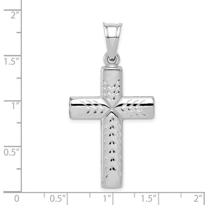 Sterling Silver Rhodium-plated Diamond Cut Cross Pendant, 45 x 24mm