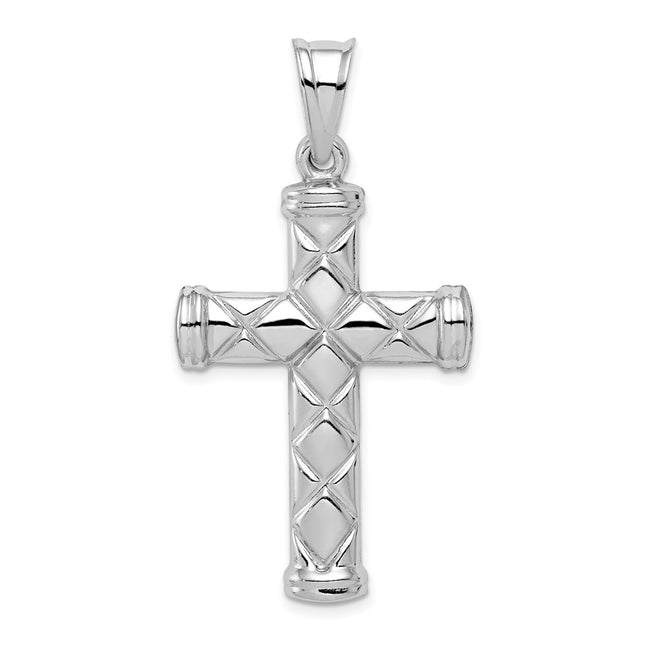 Sterling Silver Rhodium-plated Hollow Latin Cross Pendant, 47 x 25mm