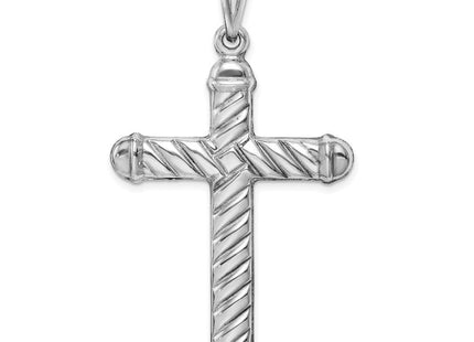 Sterling Silver Rhodium-plated Hollow Cross Pendant (Style QC5419)