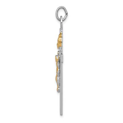 Sterling Silver Platinum-plated & 18K Gold-plated Crucifix Pendant, 46 x 23mm