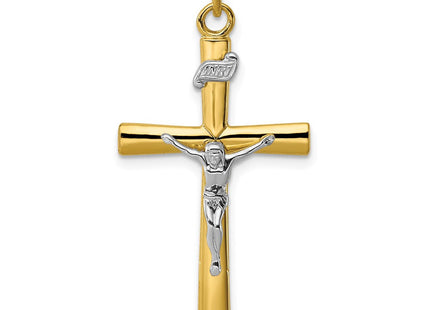 Sterling Silver Platinum-plated & 18k Gold-plated Crucifix Pendant (Style QC5427)