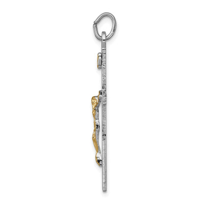 Sterling Silver Platinum-plated & 18K Gold-plated Crucifix Pendant, 36 x 18mm