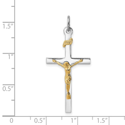 Sterling Silver Platinum-plated & 18K Gold-plated Crucifix Pendant, 36 x 18mm