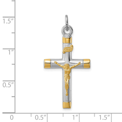 Sterling Silver Platinum-plated & 18K Gold-plated Crucifix Pendant, 37 x 18mm