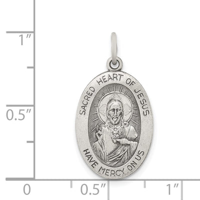 Sterling Silver Antiqued Sacred Heart of Jesus Medal, 22 x 15mm