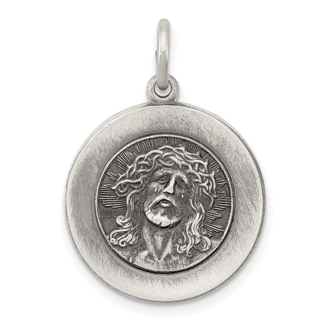 Sterling Silver Antiqued Ecce Homo Medal, 31 x 23mm