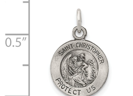 Sterling Silver Antiqued Saint Christopher Medal, 16 x 12mm