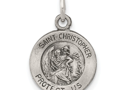 Sterling Silver Antiqued Saint Christopher Medal, 16 x 12mm