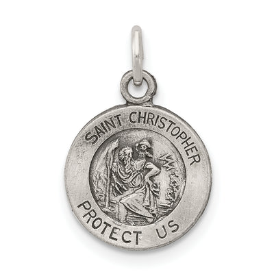 Sterling Silver Antiqued Saint Christopher Medal, 16 x 12mm