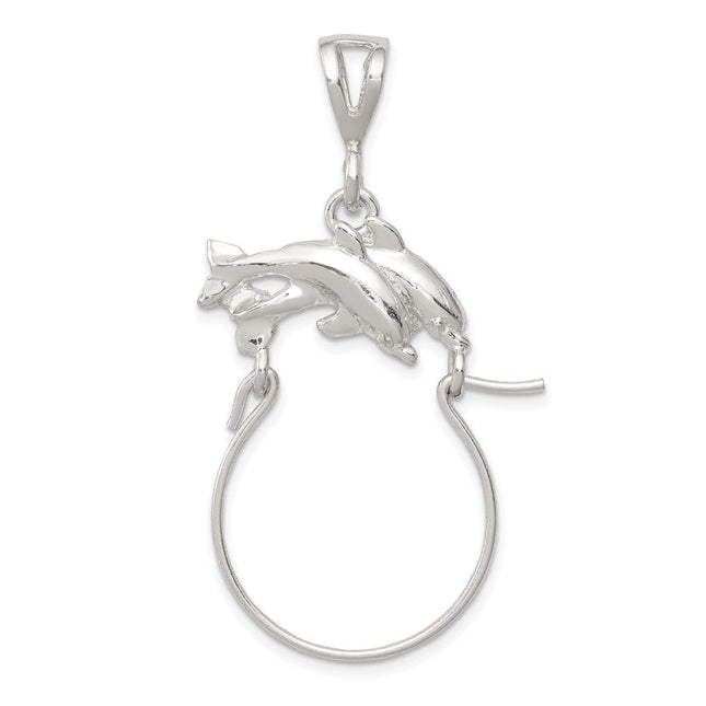Sterling Silver Dolphin Charm Holder, 49 x 24mm