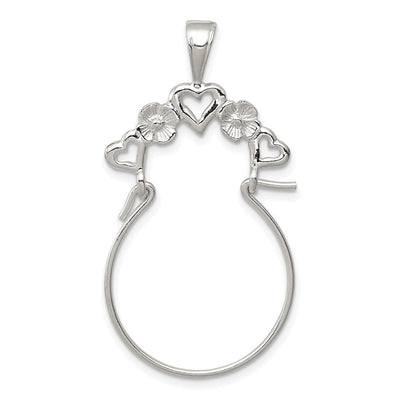 Sterling Silver Heart Charm Holder, 33.3 x 21.4mm