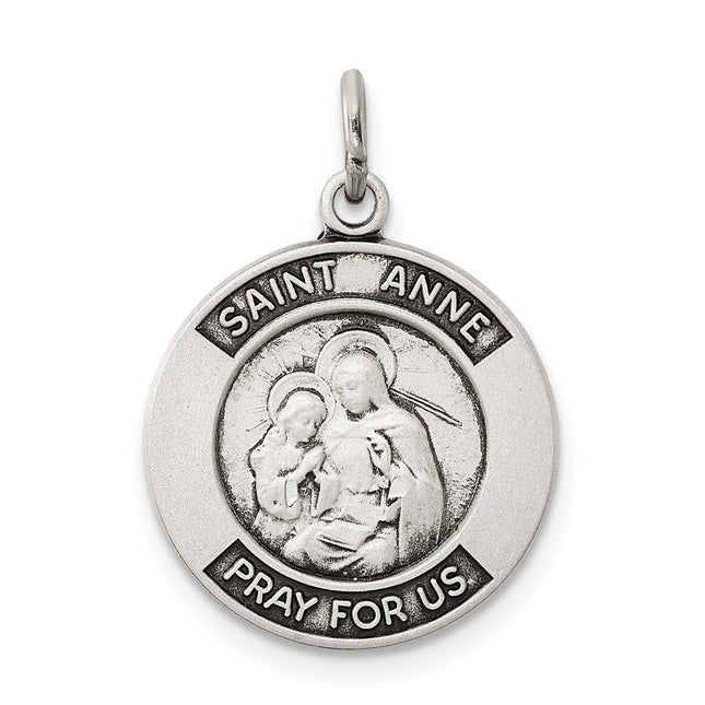 Sterling Silver Antiqued Saint Anne Medal, 26 x 21mm