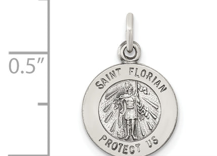 Sterling Silver Antiqued Saint Florian Medal, 18 x 12mm