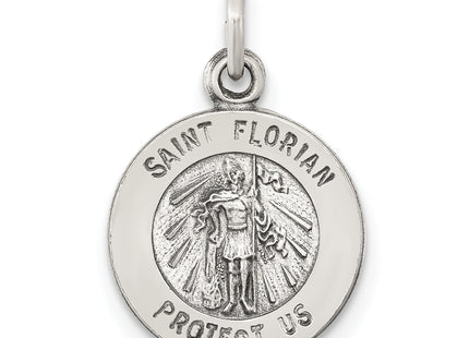 Sterling Silver Antiqued Saint Florian Medal, 18 x 12mm