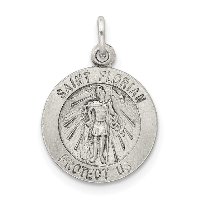 Sterling Silver Antiqued Saint Florian Medal, 33 x 25mm