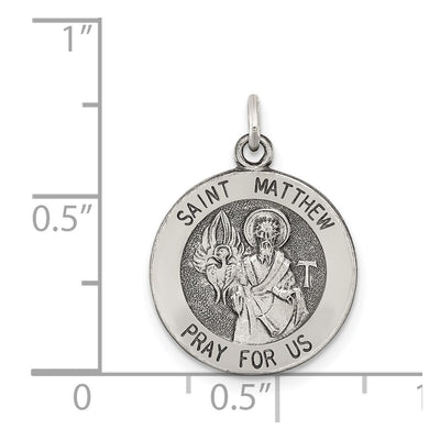 Sterling Silver Antiqued Saint Matthew Medal, 20 x 15mm