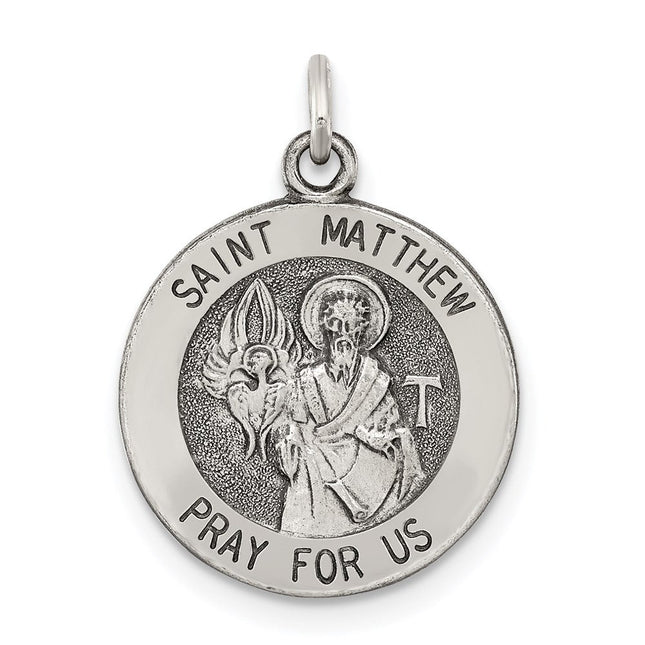 Sterling Silver Antiqued Saint Matthew Medal, 25 x 20mm