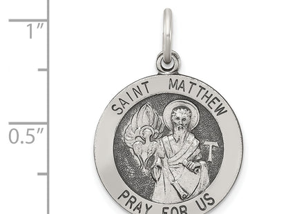 Sterling Silver Antiqued Saint Matthew Medal, 25 x 20mm