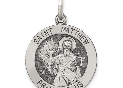 Sterling Silver Antiqued Saint Matthew Medal, 25 x 20mm