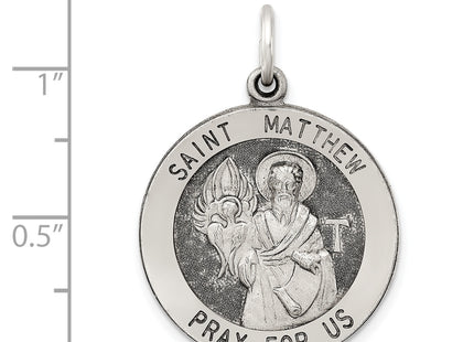 Sterling Silver Antiqued Saint Matthew Medal, 31 x 21mm