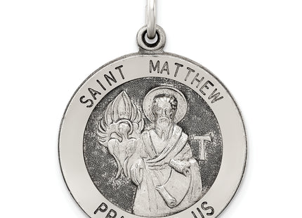 Sterling Silver Antiqued Saint Matthew Medal, 31 x 21mm