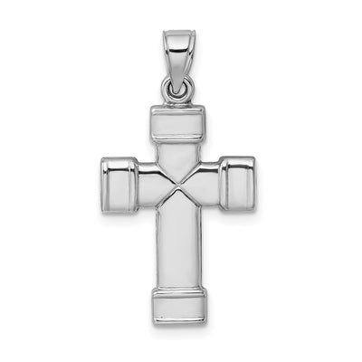 Sterling Silver Rhodium-plated Hollow Reversible Cross Pendant, 32 x 17mm