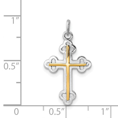 Sterling Silver Platinum-plated & 18K Gold-plated Cross Charm, 24 x 14mm